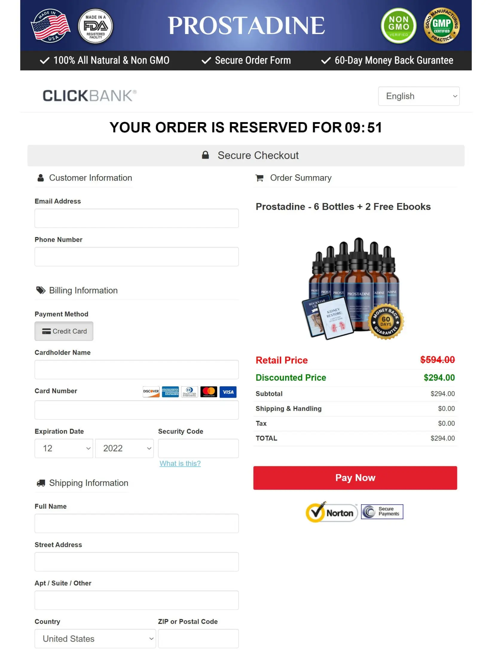 Prostadine checkout page